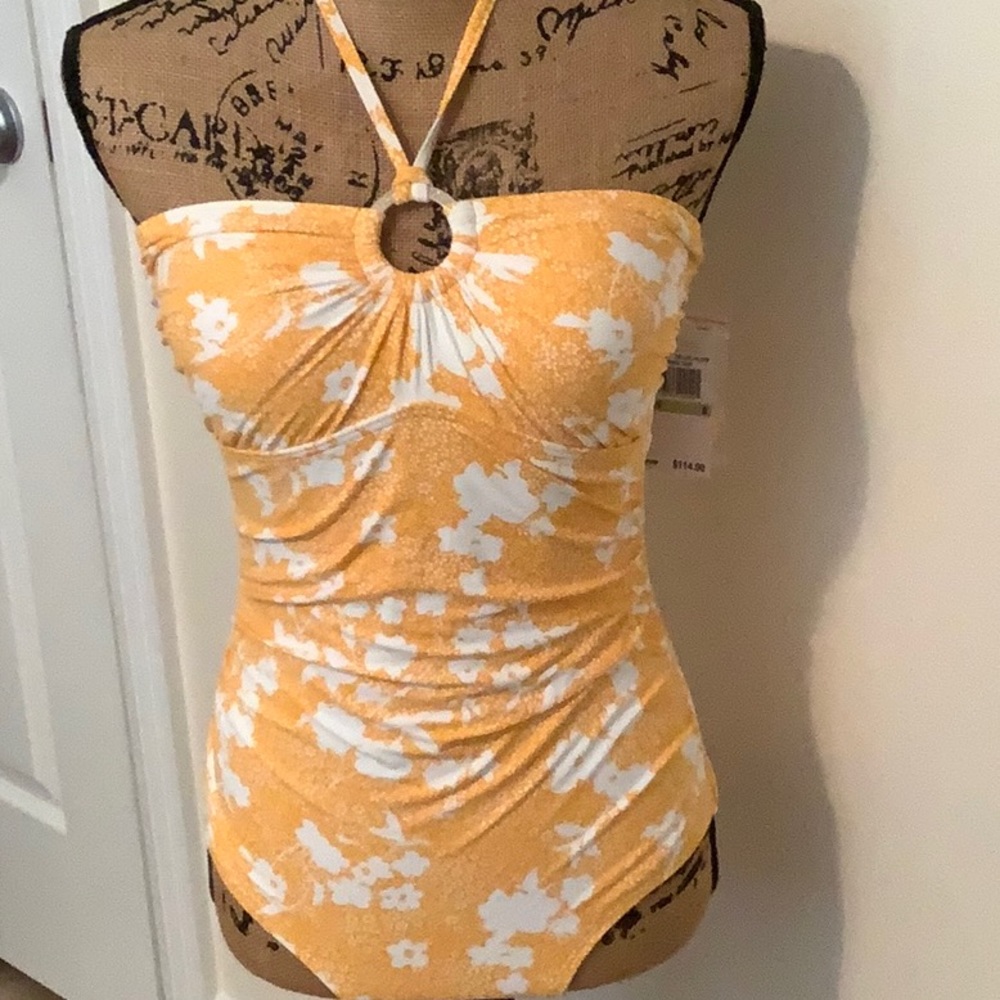 Michael Kors NWT one piece swimsuit. Size 8. Yellow and white